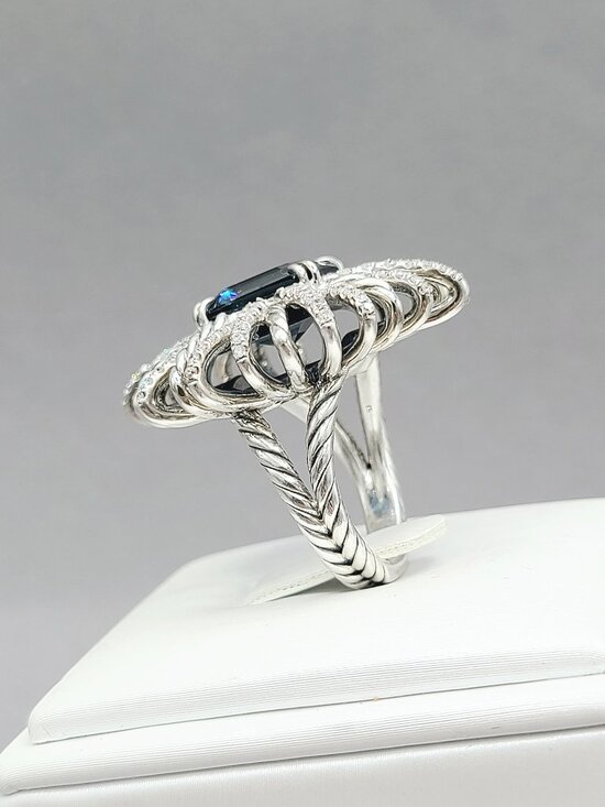 Pre-owned David Yurman Hampton Blue Topaz & Diamond  David Yurman Starburst Ring w/ Blue Topaz & Pavé White Diamonds - 30mm - Sz 7
